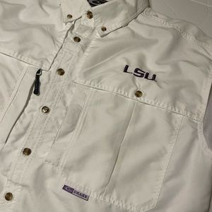 Drake Men's Button Down Waterfowl Wingshooter White LSU Short Sleeve Shirt Larg.